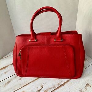 LEVENGER red leather briefcase computer bag purse office travel gorgeous EUC